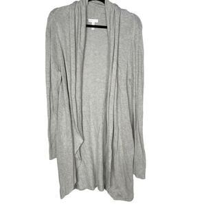 Leith M Heather Gray Cotton Wool Blend Open Front Long Length Cardigan Sweater